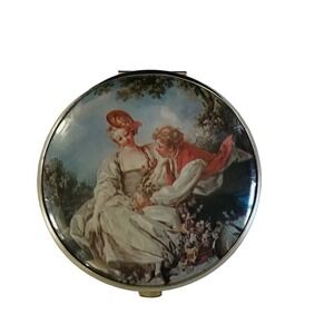 Vintage HMS MADEIRA CREATIONS Compact Double Mirror - Victorian Artwork 3"